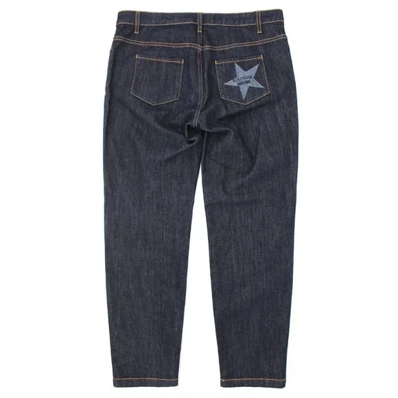 Boutique Moschino Dark Blue Wash Denim Jeans Star Pocket Gold Star Button 46 NEW - Picture 5 of 10